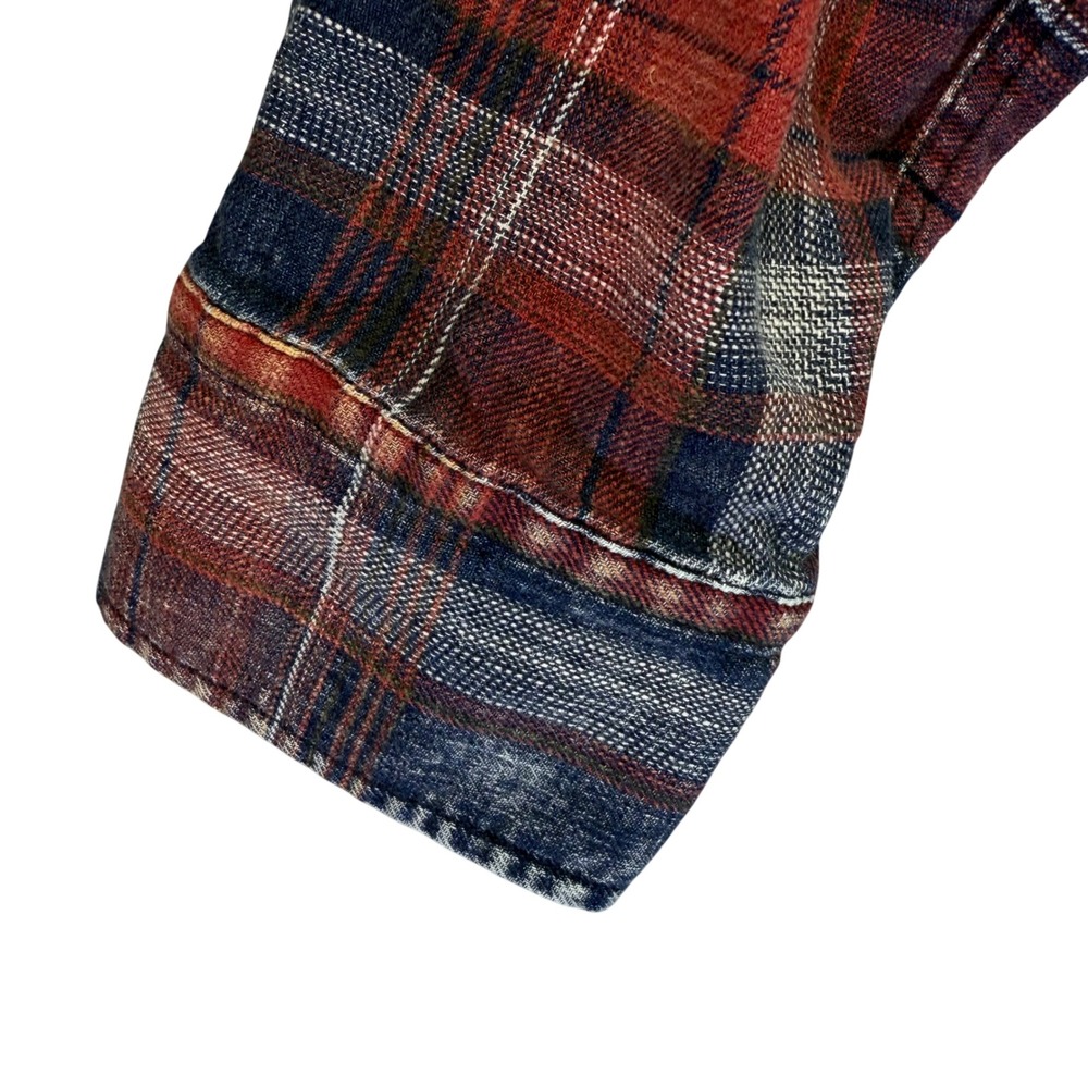 Desert Son Flag & Anthem Plaid Flannel Pearl Snap Button Rustic Cowboy Western - Picture 5 of 12